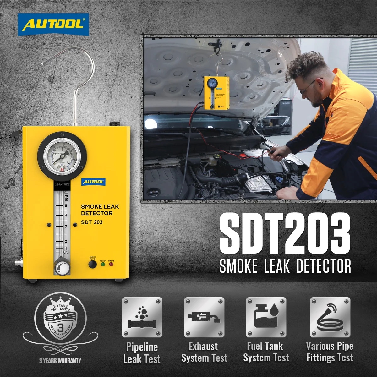 Automotive Smoke Machine, Leak Detector Car, Motorcycle. Autool SDT203